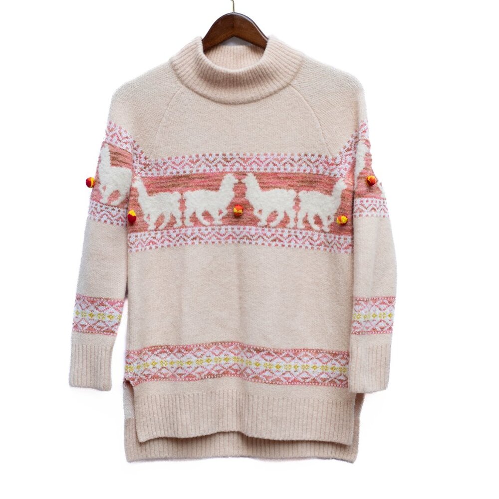 Anthropologie‎ Aimee Alpaca Pom Pom Sweater XS Blush Pink Peach Slouchy Nordic